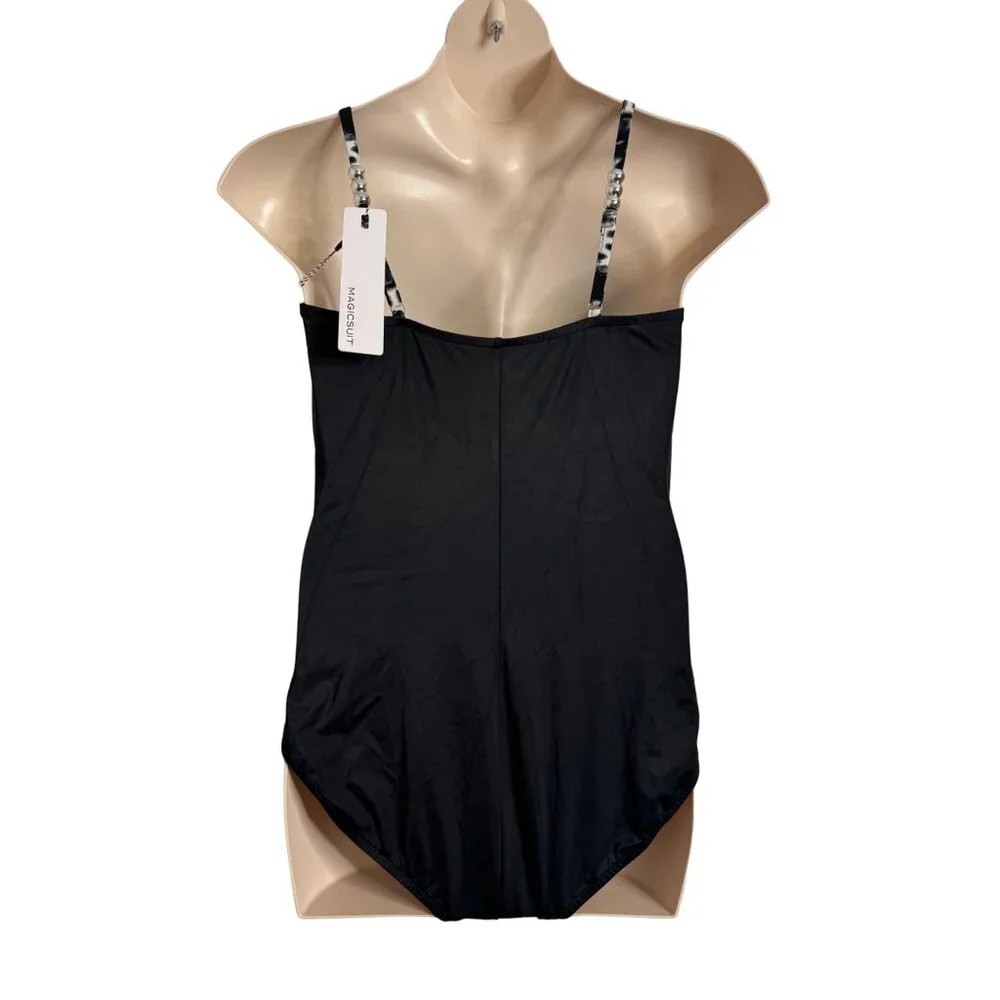 Magicsuit Size 16 Black White One Piece Swimsuit Built in Bra Ruched Front NWT